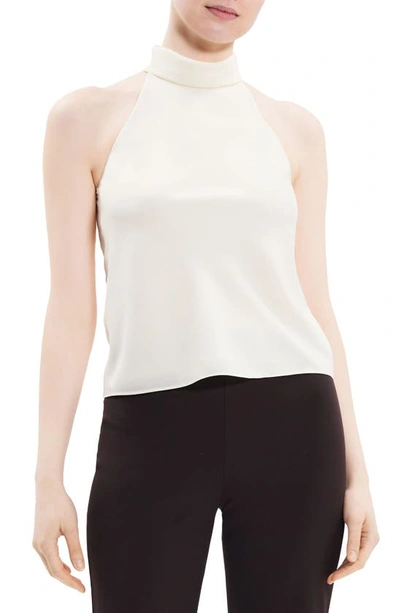 Shop Theory Roll Neck Recycled Polyester Halter Top In Ivory