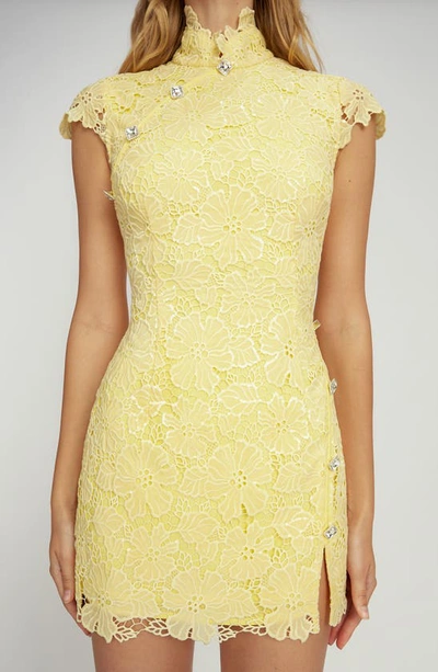 Shop Sau Lee Rae Lace Overlay Sheath Dress In Lemon Yellow