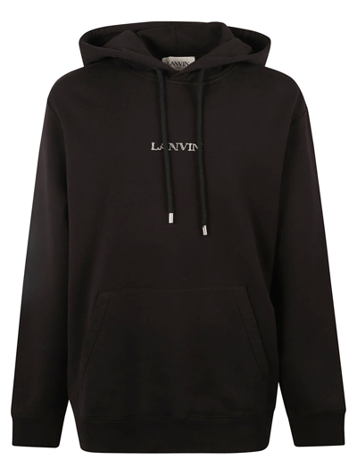 Shop Lanvin Oversized Logo Embroidery Hoodie In Black