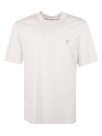 Shop Brunello Cucinelli Chest Logo Regular T-shirt In White/grey