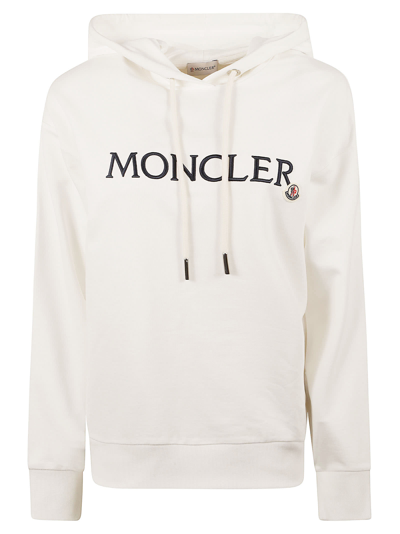 Shop Moncler Chest Logo Patch Hooded Sweatshirt In White