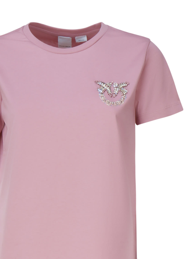 Shop Pinko Love Birds Mini Logo Embroidery T-shirt In Pink