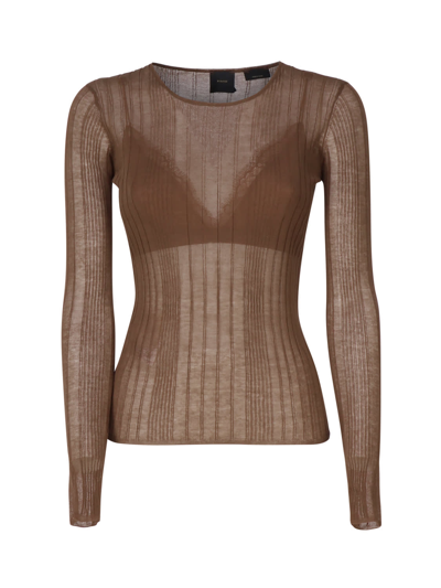 Shop Pinko Semi-transparent Ribbed Knit In Brown