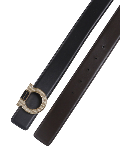 Shop Ferragamo Gancini Belt In Calfskin In Black