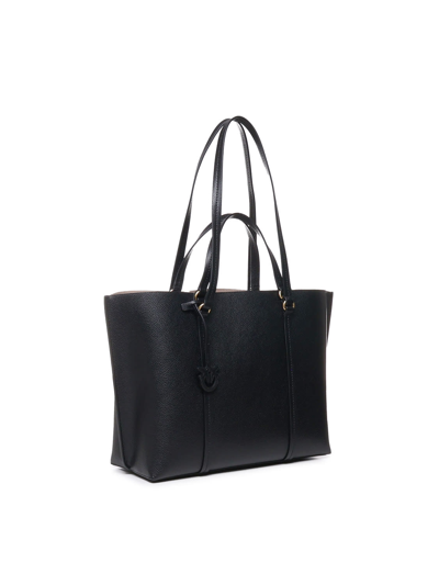 Shop Pinko Large Tumbled Leather Shopper Bag In Black
