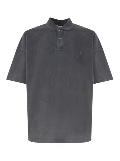 Shop Jw Anderson Polo Shirt With Embroidered Logo In Grey