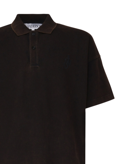 Shop Jw Anderson Polo Shirt With Anchor Embroidery In Brown