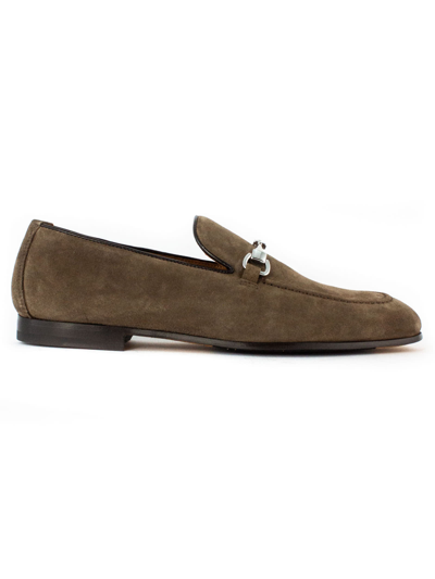 Shop Doucal's Brown Suede Leather Loafer In Marrone