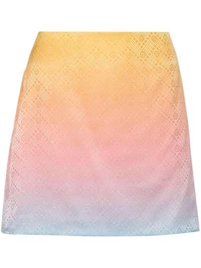 Shop Casablanca Yellow Pastel Gradient Silk Mini Skirt In Giallo