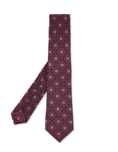 Shop Kiton Dark Blue Tie With Red Majolica Pattern