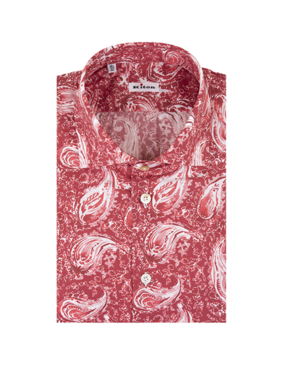 Shop Kiton Red Classic Shirt With Cashmere Print