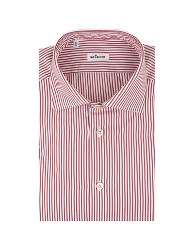 Shop Kiton Red And White Striped Classic Shirt