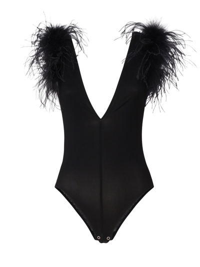 Shop Pinko Bodysuit With Feathers In Black