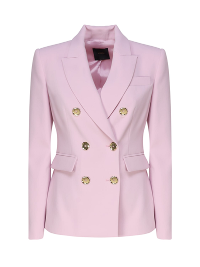 Shop Pinko Double-breasted Blazer With Metal Buttons In Pink