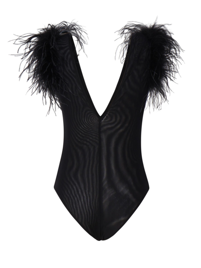Shop Pinko Bodysuit With Feathers In Black
