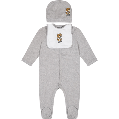 Shop Moschino Grey Set For Baby Kids With Teddy Bear