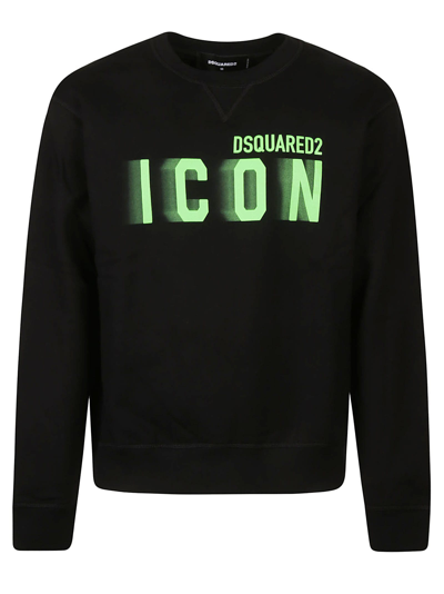 Shop Dsquared2 Icon Blur Cool Fit Sweatshirt In Black/green Fluo