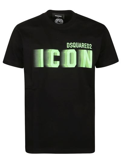 Shop Dsquared2 Icon Blur Cool Fit T-shirt In X Black/green Fluo