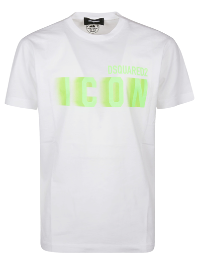 Shop Dsquared2 Icon Blur Cool Fit T-shirt In X White/green Fluo