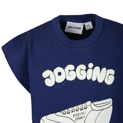 Shop Mini Rodini Blue Sweatshirt For Kids With Jogging Sneakers Print