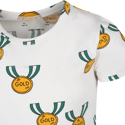 Shop Mini Rodini Ivory T-shirt For Kids With Medals