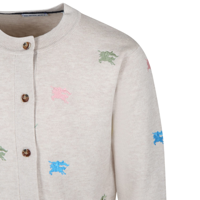 Shop Burberry Ivory Cardigan For Girl With Equestrian Knight