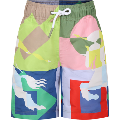 Shop Burberry Multicolor Swim Shorts For Boy With Equestrian Knight
