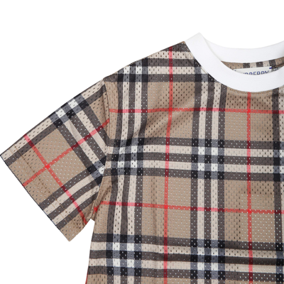 Shop Burberry Beige T-shirt For Baby Boy With Iconic Vintage Check