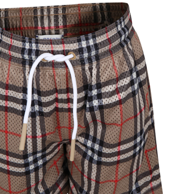 Shop Burberry Beige Sports Shorts For Boy With Iconic Vintage Check