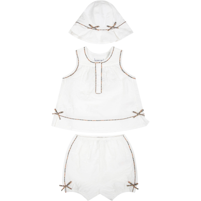 Shop Burberry White Sports Suit For Baby Girl