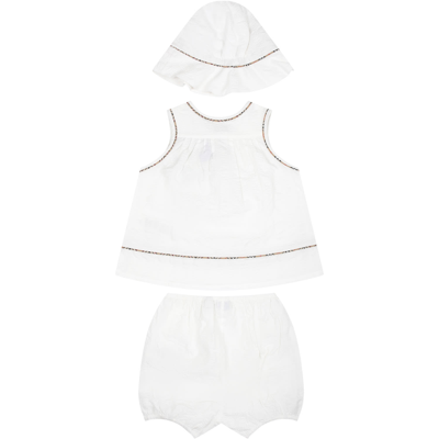 Shop Burberry White Sports Suit For Baby Girl