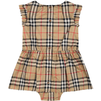 Shop Burberry Beige Dress For Baby Girl With Iconic Vintage Check