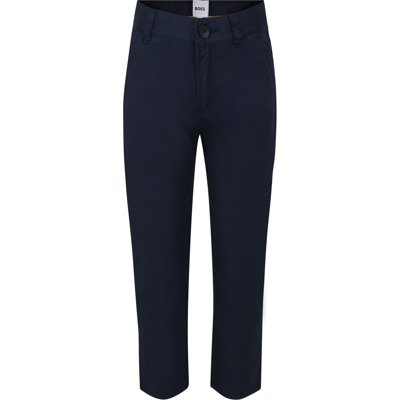 Shop Hugo Boss Blue Trousers For Boy With Logo Detail
