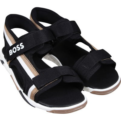 Shop Hugo Boss Blaxk Sandals For Boy With Logo In Black