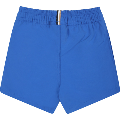 HUGO BOSS LIGHT BLUE SWIM SHORTS FOR BABY BOY WITH LOGO 