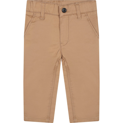 Shop Hugo Boss Beige Casual Trouser For Baby Boy In Brown
