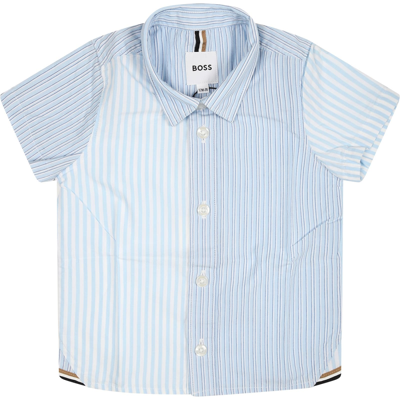 Shop Hugo Boss Light Blue Shirt For Baby Boy With Stripes