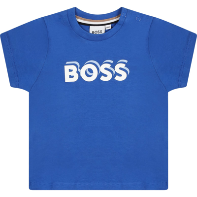 Shop Hugo Boss Light Blue T-shirt For Baby Boy With Logo