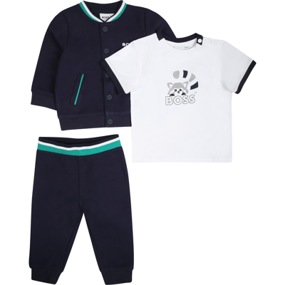 Shop Hugo Boss Blue Sport Suit Set For Baby Boy