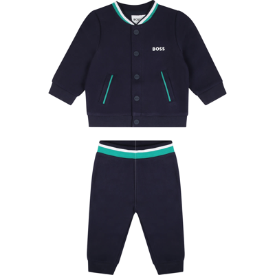 Shop Hugo Boss Blue Sport Suit Set For Baby Boy