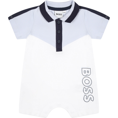 Shop Hugo Boss White Romper For Baby Boy With Logo