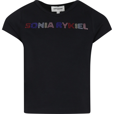 Shop Rykiel Enfant Black T-shirt For Girl With Logo