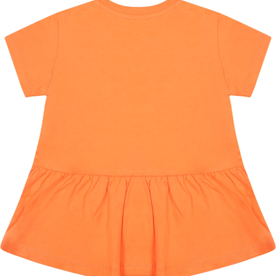 Shop Kenzo Orange Casual Dress For Baby Girl With Boke Flower