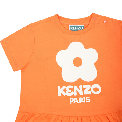 Shop Kenzo Orange Casual Dress For Baby Girl With Boke Flower