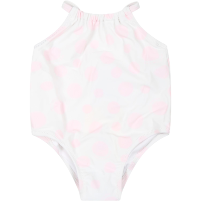 Shop Marc Jacobs White One-piece Swimsuit For Baby Girl With Polka Dot Pattern