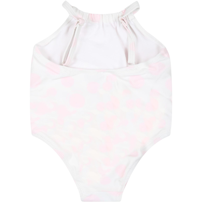 Shop Marc Jacobs White One-piece Swimsuit For Baby Girl With Polka Dot Pattern
