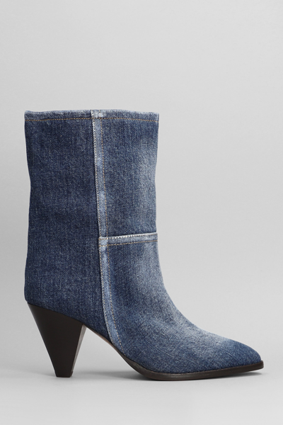 Shop Isabel Marant Rouxa High Heels Ankle Boots In Blue Cotton