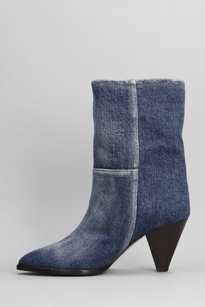 Shop Isabel Marant Rouxa High Heels Ankle Boots In Blue Cotton