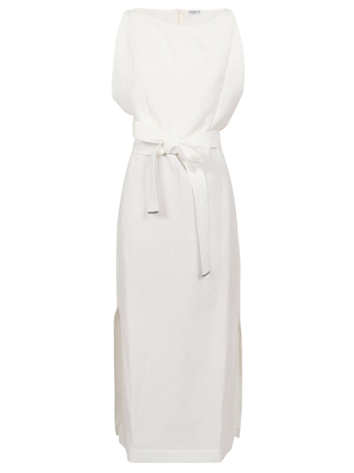 Shop Brunello Cucinelli Knot Detailed Sleeveless Maxi Dress In White