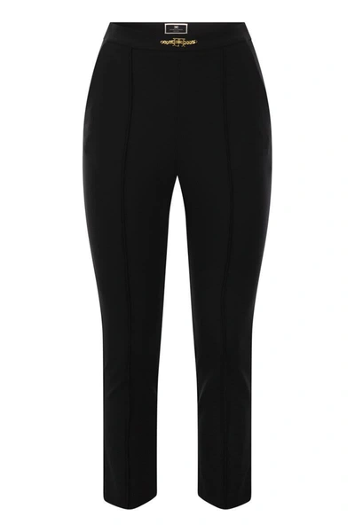 Shop Elisabetta Franchi Straight Trousers In Bi-elastic Technical Fabric With Clamping In Black